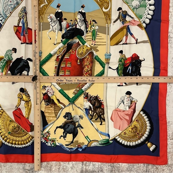 Hermes Silk Scarf PLAZA DE TOROS Foulard Carre HUBERT DE WATRIGANT 35x35” - Picture 7 of 9